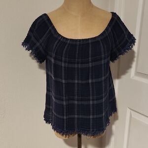 Lucky Brand Navy Checkered Blouse